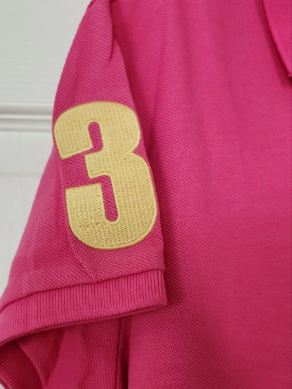 Ralph Lauren Pink Polo with Gold Sleeve '3' Patch